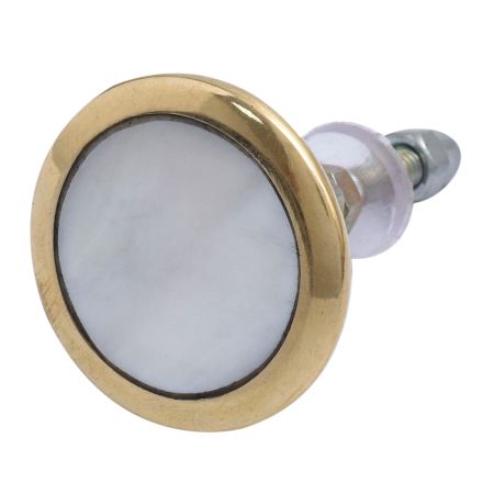 White Shell Brass Dresser Knob